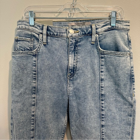 Hudson Barbara High Rise Baby Boot Flare Slit Hem Light Blue Front Seam Jeans - Picture 4 of 14